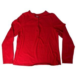 JK Intimates Women's Long Sleeve Shirt Button XL Red Cotton Casual Buttoned